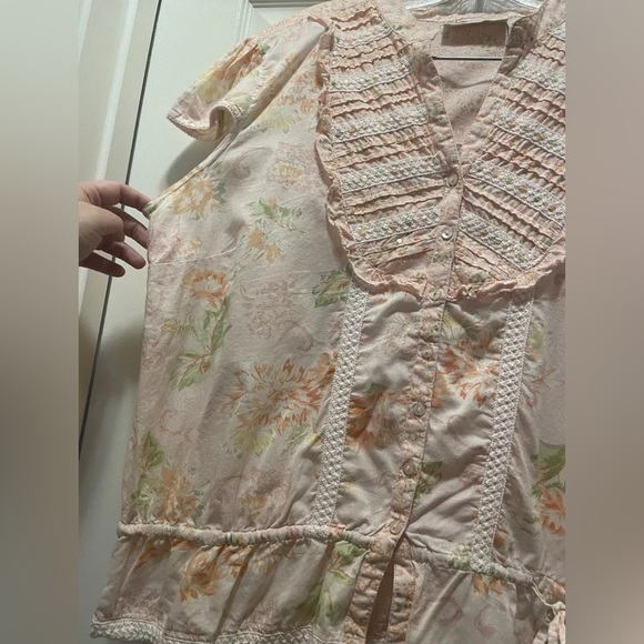Floral Ruffle Blouse - Pink and Cream - Picture 2 of 7